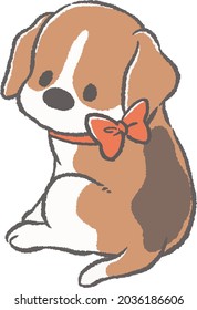 Illustration of a beagle dog turning around (Christmas)