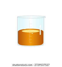 Ilustración de un vaso de precipitados que contiene un líquido de color naranja, adecuado para fines científicos o educativos.