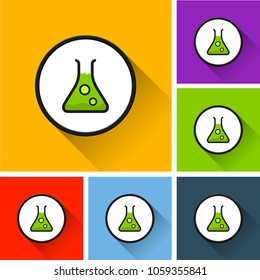 Illustration of beaker icons with long shadow