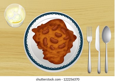 Illustration of a bean dish on a wooden table