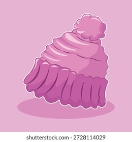 Ilustração de um chapéu de gorro para o chapéu de inverno em um bonito desenho animado estilo rosa e roxo