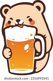 illustration Bear with Beer, isolated on white