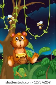 Illustration of a bear and bees