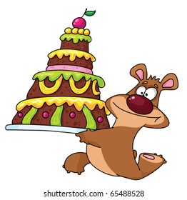 illustration of a bear and cake