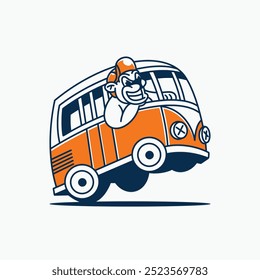 ilustração de um logotipo de personagem de urso dirigindo um carro
