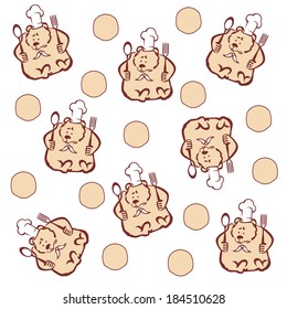 Illustration bear chef with fork and spoon on a white background