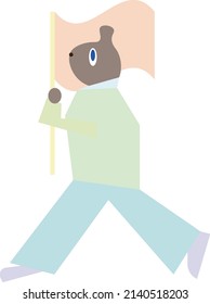 Illustration of the bear in the clothes which went the top of the march with a flag