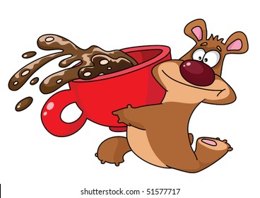 Illustration of bear with coffee cup
