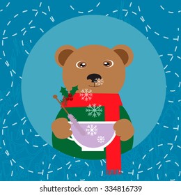 Illustration with bear with cup of tea