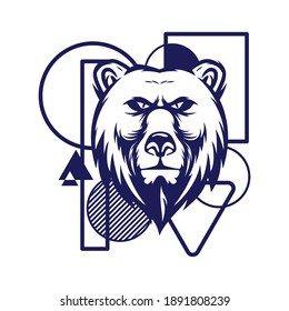 ilustración del oso con líneas de sombra detalladas con vector de geometría sagrada en el fondo