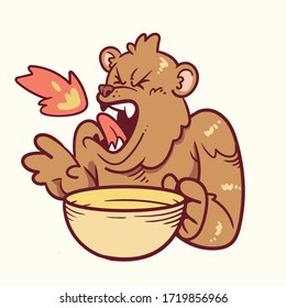Illustration of a bear eat spicy food