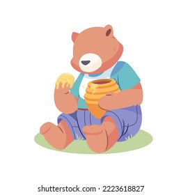 illustration of bear eating honey