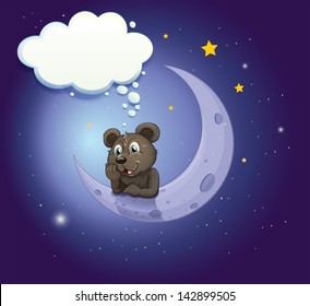 Illustration of a bear with an empty callout leaning over the moon