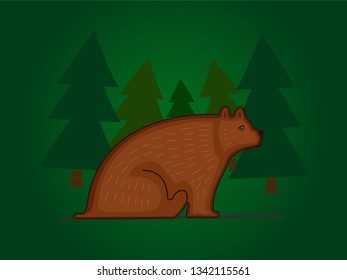 Illustration of bear in the forest.