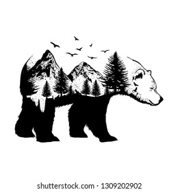 illustration of a bear with forest background