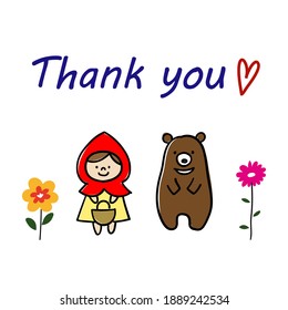 Illustration of a bear and girl cartoon character saying "Thank you" (white background, vector, cut out)