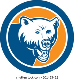 Illustration of a bear head angry set inside circle on isolated background done in retro style. 