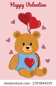 An illustration of a bear holding balloons