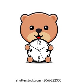 illustration of bear hugging clock vector design