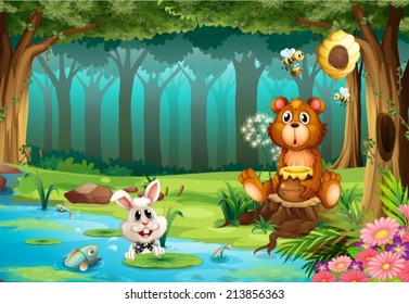 Illustration of a bear in a jungle