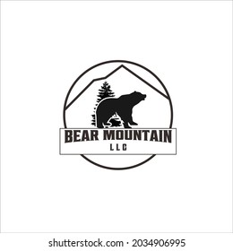 illustration bear logo panda icon vector design mountain panorama view hills flora fauna Everest tree pine polar sport zoo nature spring winter snow black retro simple conservation vintage wildlife 