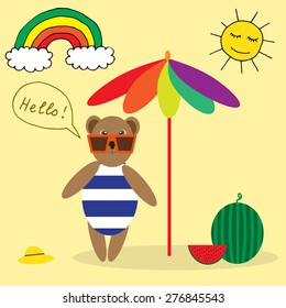 Illustration with bear on the beach