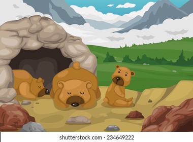 illustration of bear on mountains landscape background vector