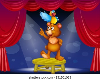 Illustration of a bear and a parrot in the circus