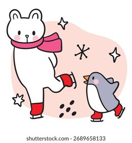 Ilustração de Urso e Pinguim com Lenço.