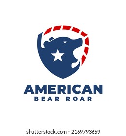 illustration of bear roaring inside a shield with an american style.