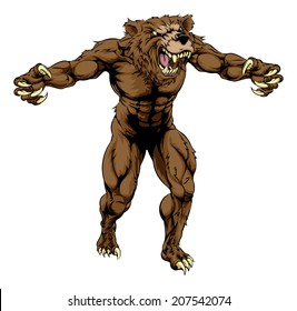 An illustration of a Bear scary sports mascot with claws out