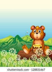 Illustration of a bear sitting at the trunk