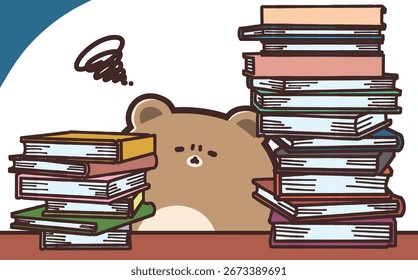 Illustration eines Bären umgeben von vielen Büchern, die verärgert aussehen