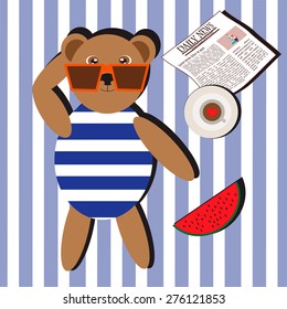 illustration with bear in swimsuit and glasses