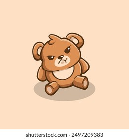 illustration of a bear that is angry but looks very cute, character design, sticker design, digital design, illustration art, children illustration