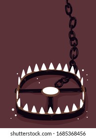 Illustration of a Bear Trap on the Ground, a Wildlife Crime