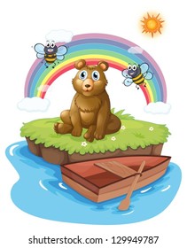 Illustration of a bear with two bees on a white background