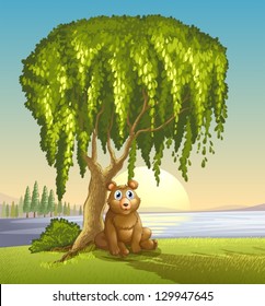 Ilustración de un oso bajo un gran árbol
