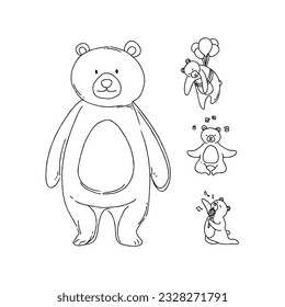 illustration, bear, vector, graphic, cartoon, print, concept, design, cute, art, teddy, funny, toy, character, doll, tee, style, slogan, fun, typography hand drawn doodle illustrations vector set