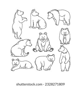 illustration, bear, vector, graphic, cartoon, print, concept, design, cute, art, teddy, funny, toy, character, doll, tee, style, slogan, fun, typography hand drawn doodle illustrations vector set