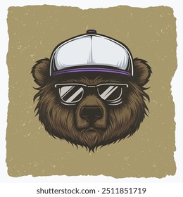 Illustration of a Bear Wearing a Hat and Sunglasses