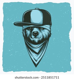 Illustration of a Bear Wearing a Tilted and Scarf with a Flat Expression