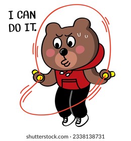 Illustration of a  bear who is determined to jump rope .