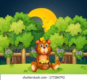 Illustration of a bear at the woods in the middle of the night