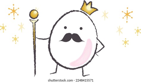 
Illustration of a bearded egg king character