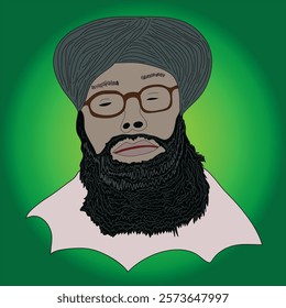 Illustration of a bearded face like a Middle Eastern or Indian man, suitable for art or cultural needs.