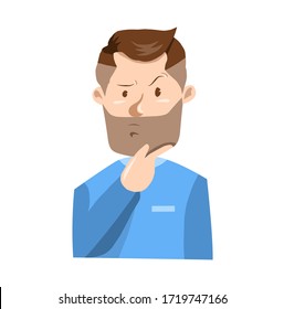 illustration of a bearded man confused.character of a handsome doctor