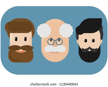 illustration with bearded and old men in a flat style