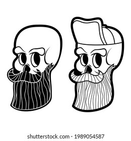 Illustration of bearded skull in cartoon style. Design element for logo, label, sign, emblem, banner. Vector illustration