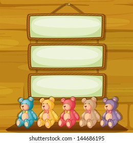 Illustration of the bears below the hanging signboards